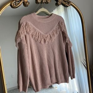 Pink fringe sweater